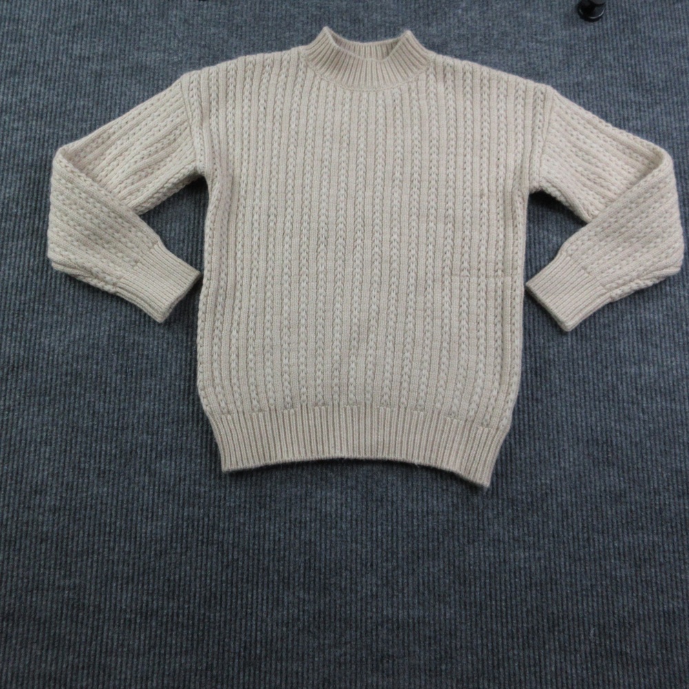 Frey By Short Story Sweater Womens M Beige Cable-Knit Mock Neck Heavyweight NWT